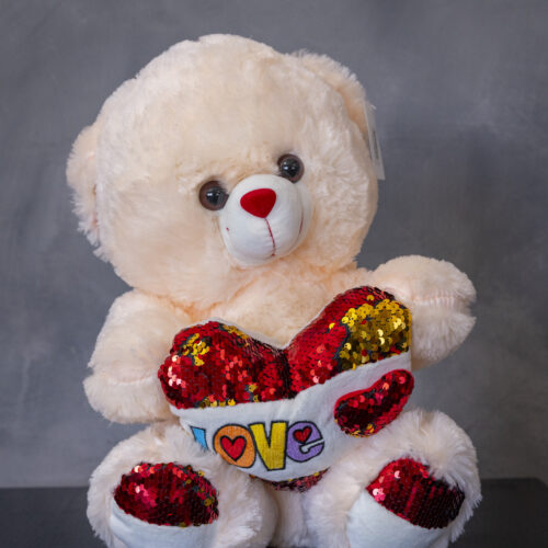 42cm Sequence Heart Love Teddy – Cream